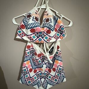 Lulus Colorful Embroidered Halter Top and Shorts Set